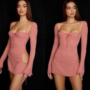 HOUSE OF CB BABY Pink Chiffon Cutout Halter Mini Dress Size M